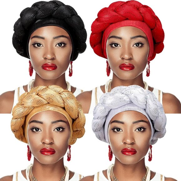 4 Pcs African Turban Head Wrap for Women and Girls Braid Crystals Head Turbans S - Picture 1 of 7